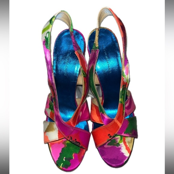 Balenciaga Paris Multicolor Satin Slingback OpenToe Sandals EU39.5 US9 - Picture 7 of 13